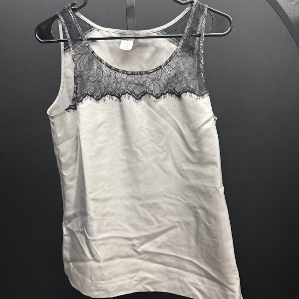 J. Crew Grey Black Lace Silk Tank